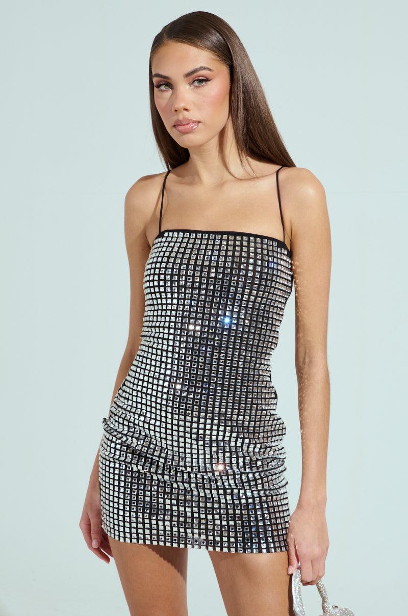 IN MY ELEMENT RHINESTONE MESH MINI DRESS Product Image