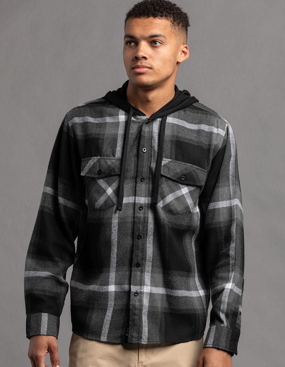 RSQ Mens Plaid Hooded Flannel - BLK/GRY Product Image