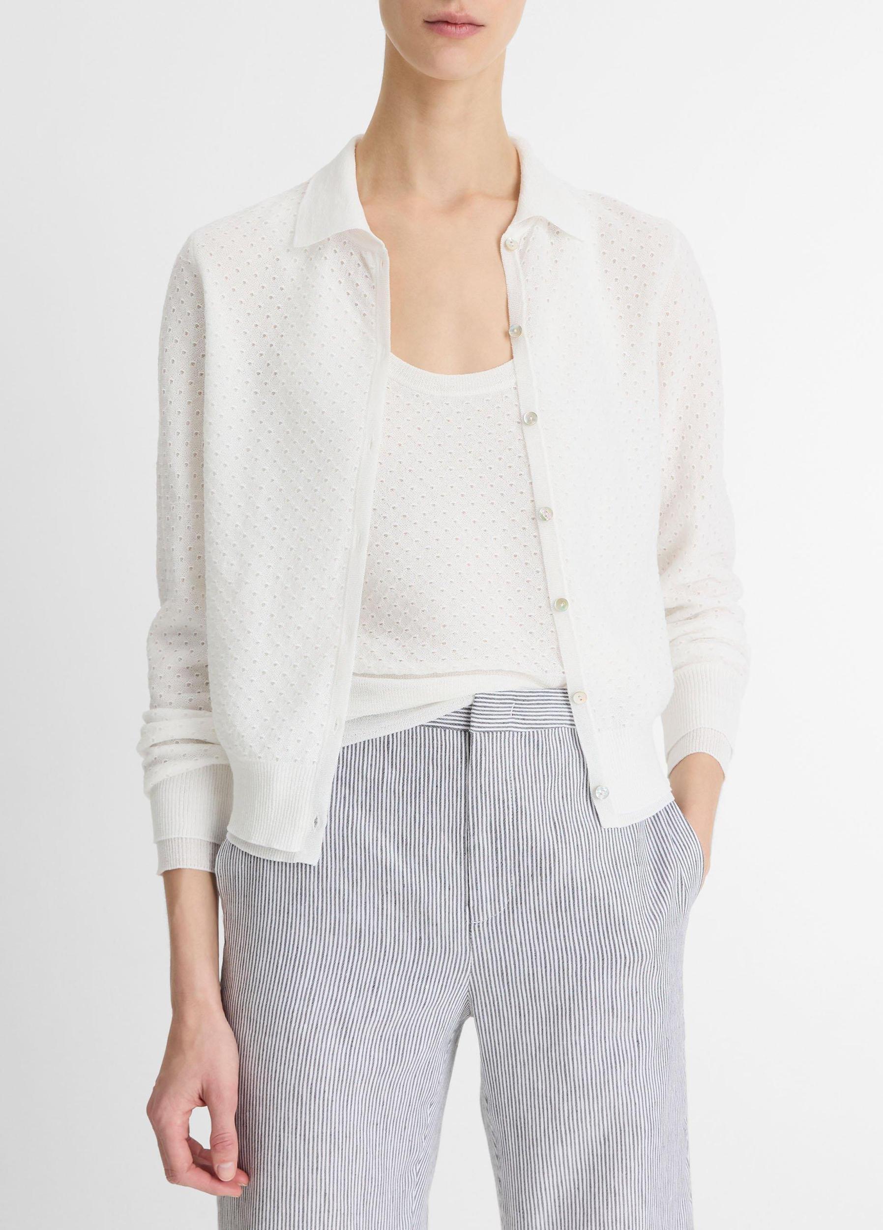 Italian Cotton-Blend Mesh Double-Layer Cardigan Product Image