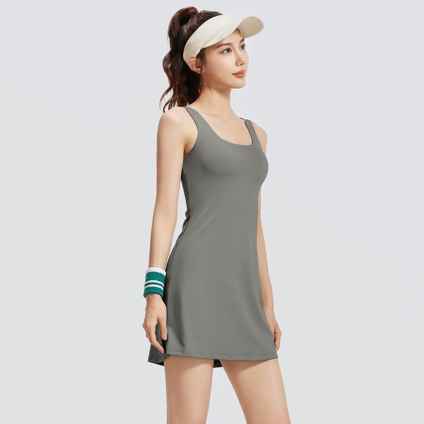 Sleeveless Scoop Neck Plain Mini A-Line Sports Dress Product Image