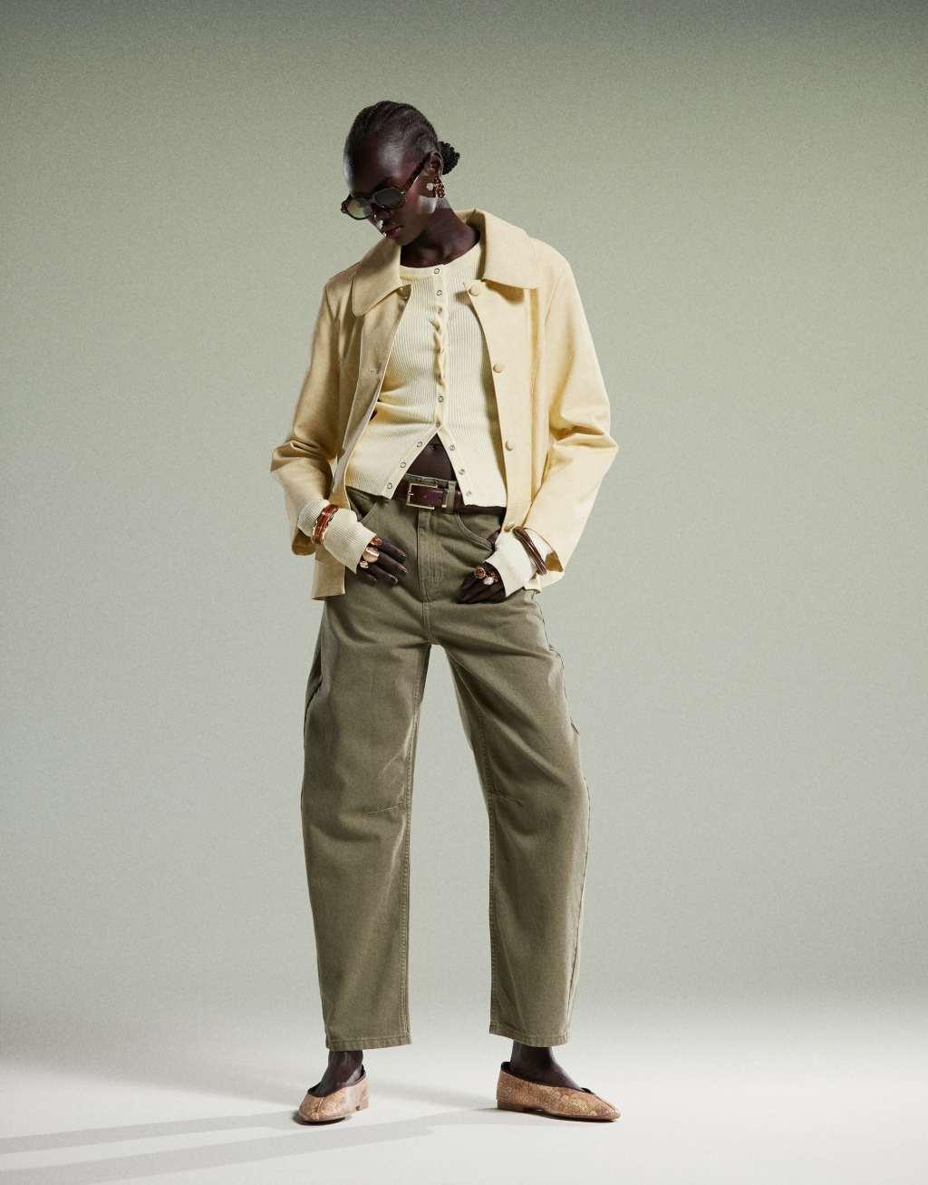 ASOS DESIGN high waisted barrel leg jeans in khaki Product Image