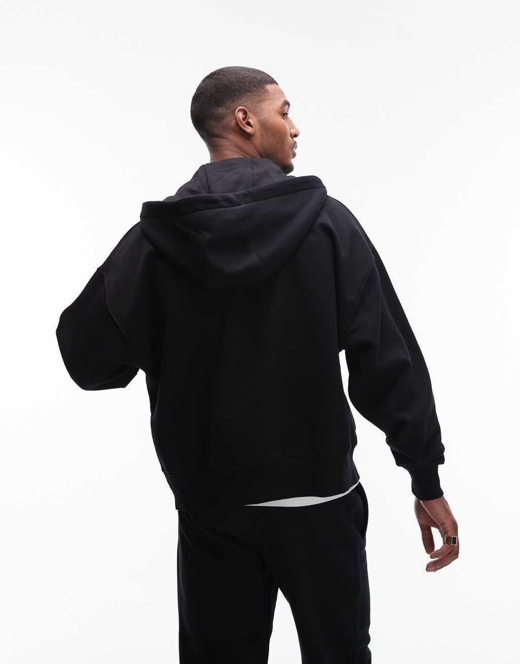 Topman premium heavyweight oversized full zip hoodie in black Product Image