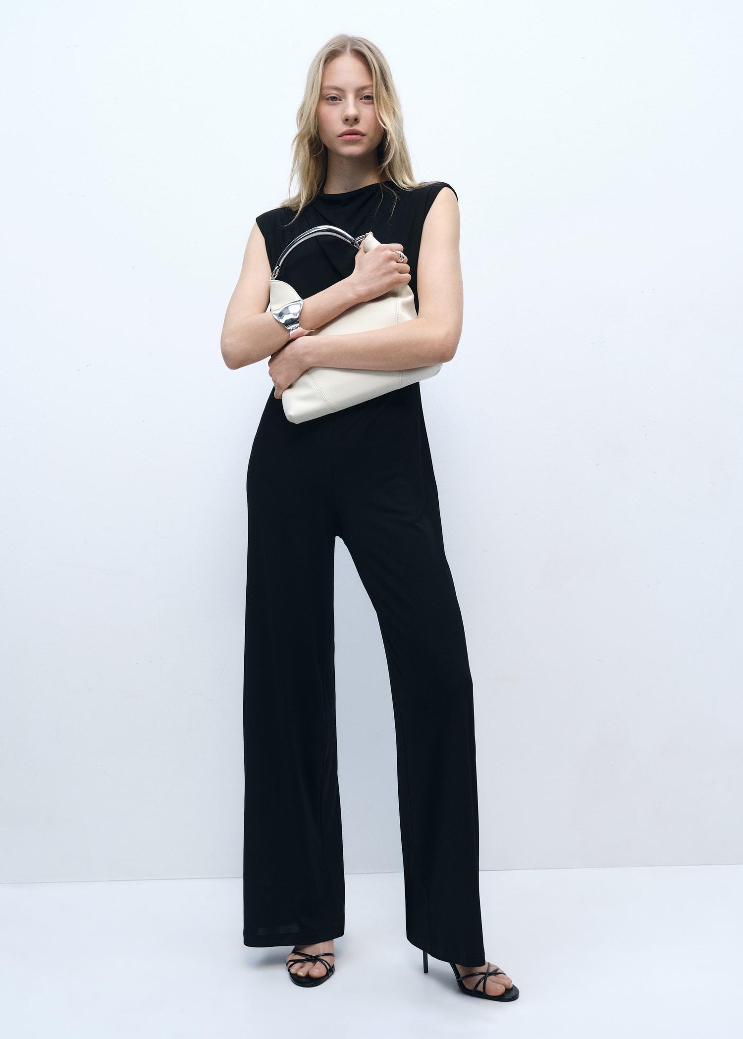 Straight-fit jumpsuit with draped neckline - Women | MANGO USA Product Image