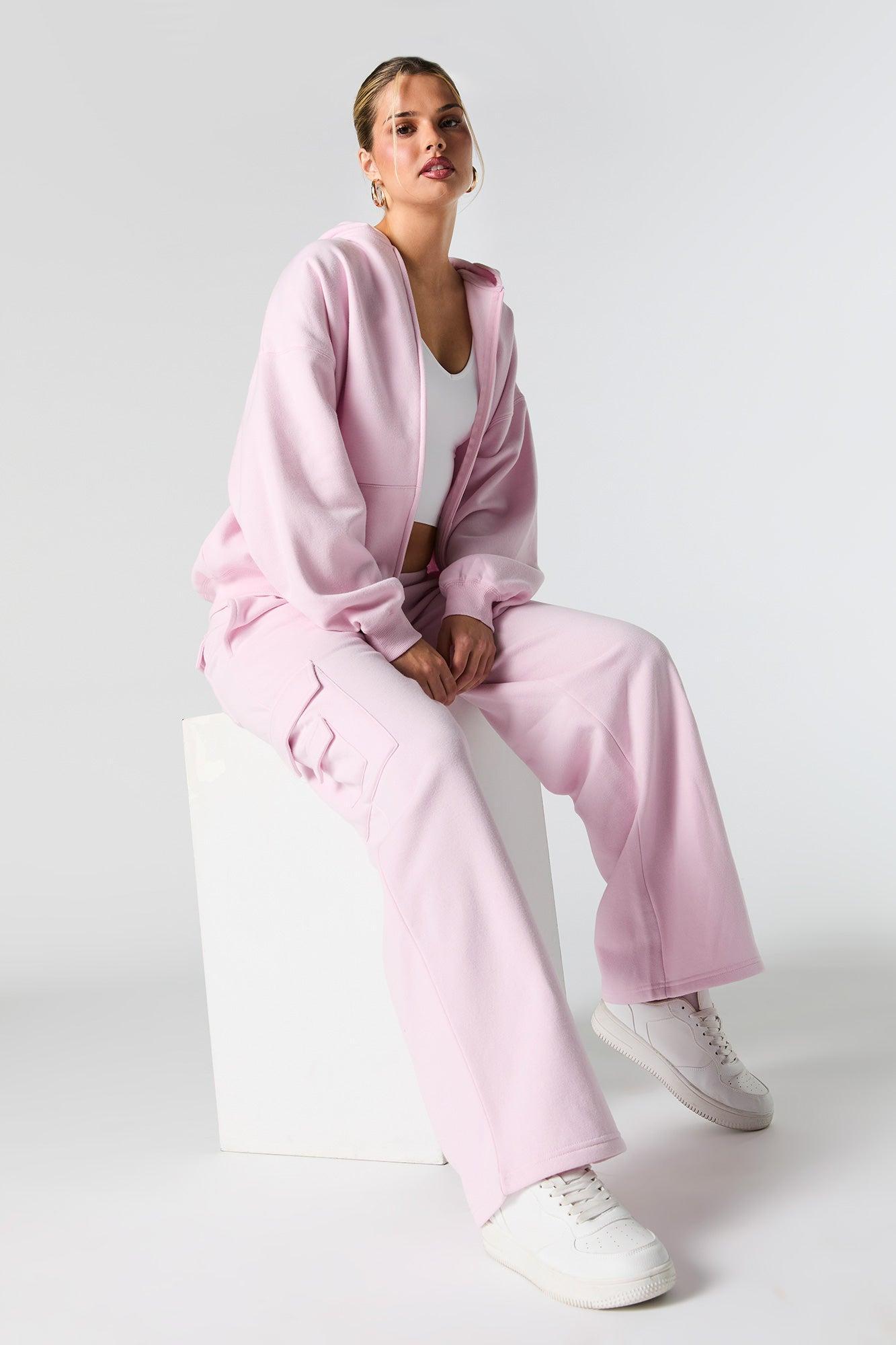 Solid Fleece Wide Leg Cargo Sweatpant Female Product Image
