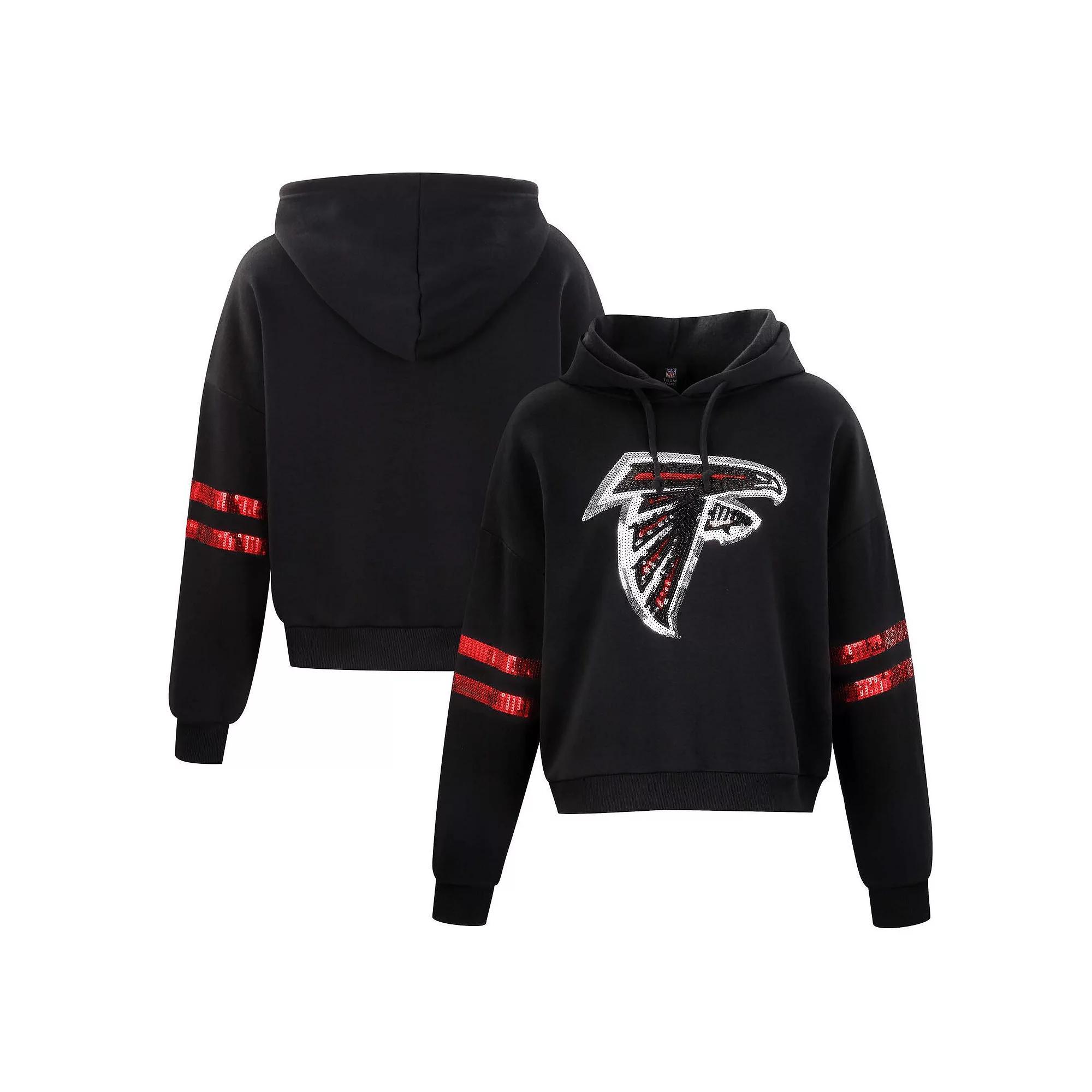 Women's Cuce Black Atlanta Falcons Cropped Sequins Pullover Hoodie, Size: 4XL Product Image