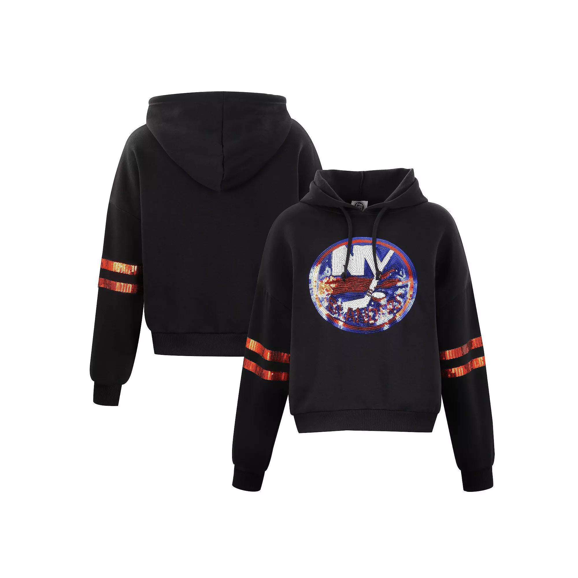 Women's Cuce Black New York Islanders Sequin Cropped Pullover Hoodie, Size: XL, Isl Black Product Image