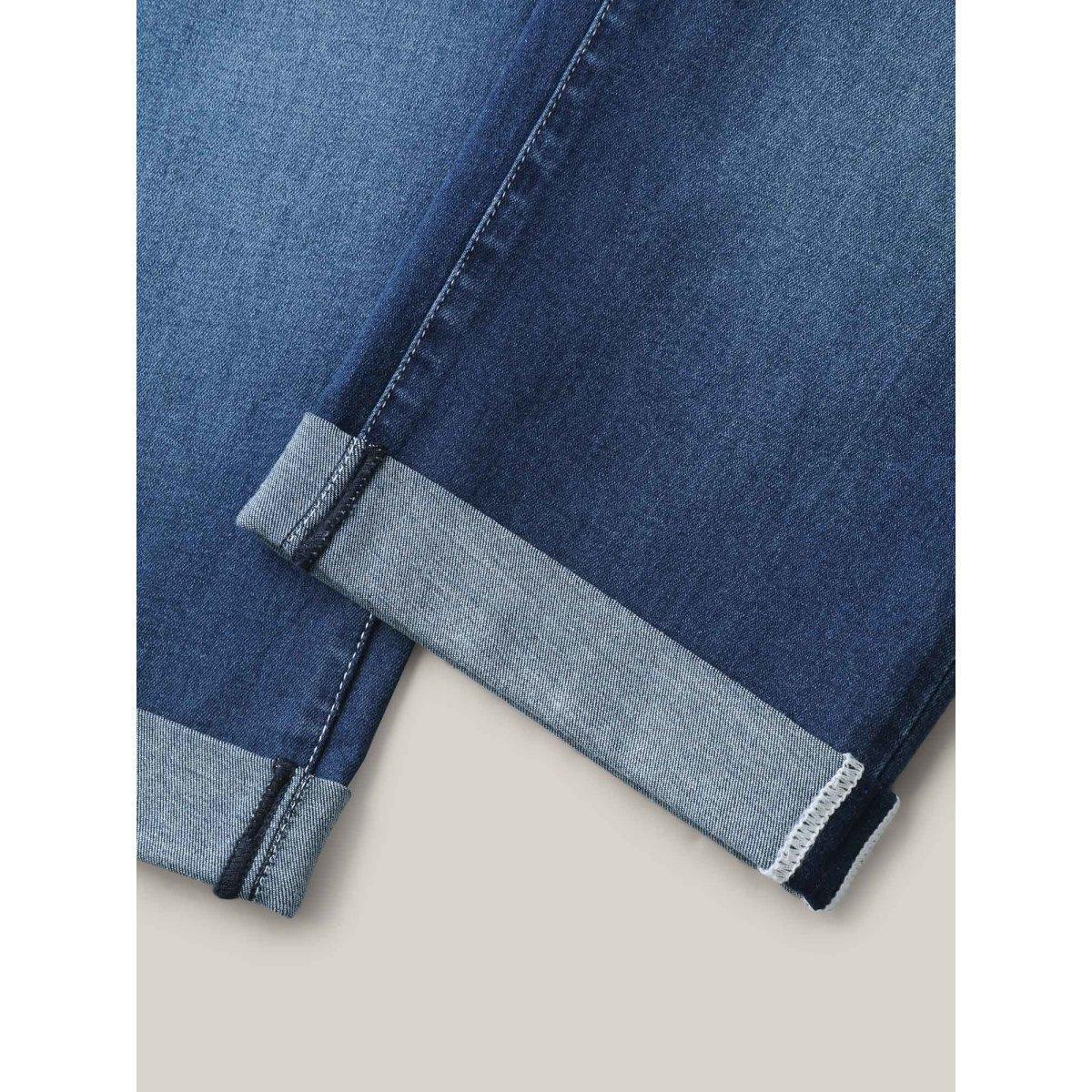 Plus Size Whiskered Wash Crop Skinny-Fit Jeans Women Midblue Medium stretch Slanted pocket Jeans BloomChic 22/3X Product Image