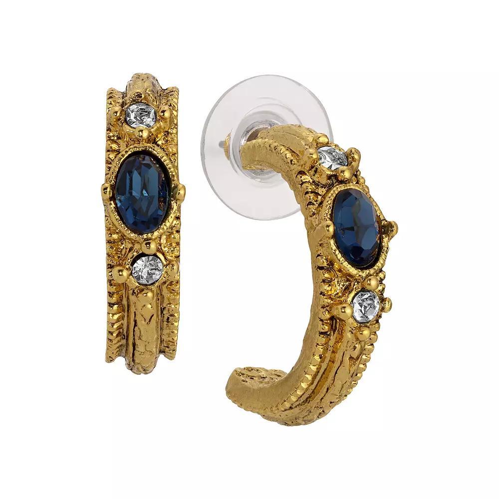 1928 Gold Tone Oval Crystal Hoop Earrings, Womens, Blue Product Image