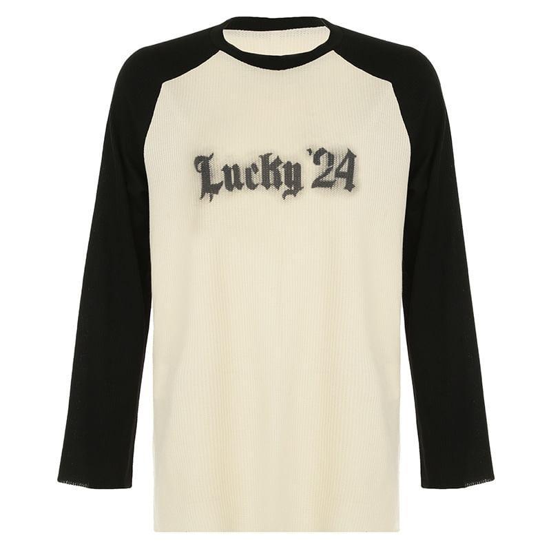 Long Raglan Sleeve Lettering Print Loose-Fit T-Shirt Product Image