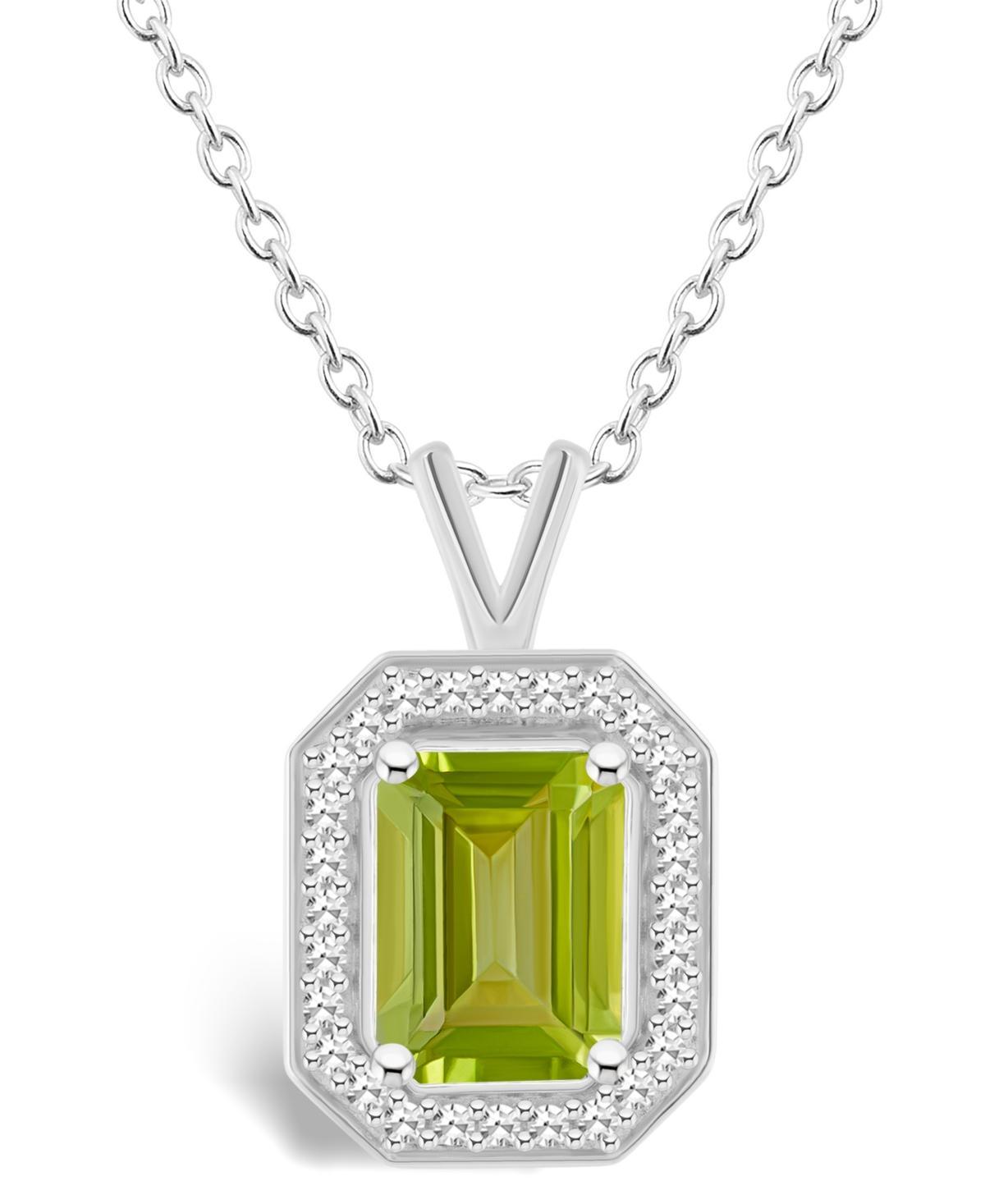 Celebration Gems Sterling Silver Emerald Cut Gemstone & 1/8 Carat T.W. Diamond Halo Pendant Necklace, Women's, Size: 18", Peridot Product Image