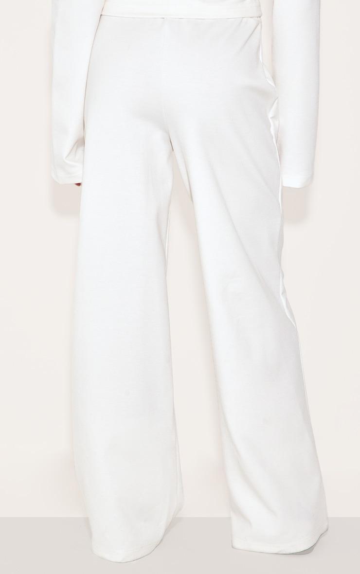 Cream Stretch Pin Tuck Mid Rise Wide Leg Pants Product Image