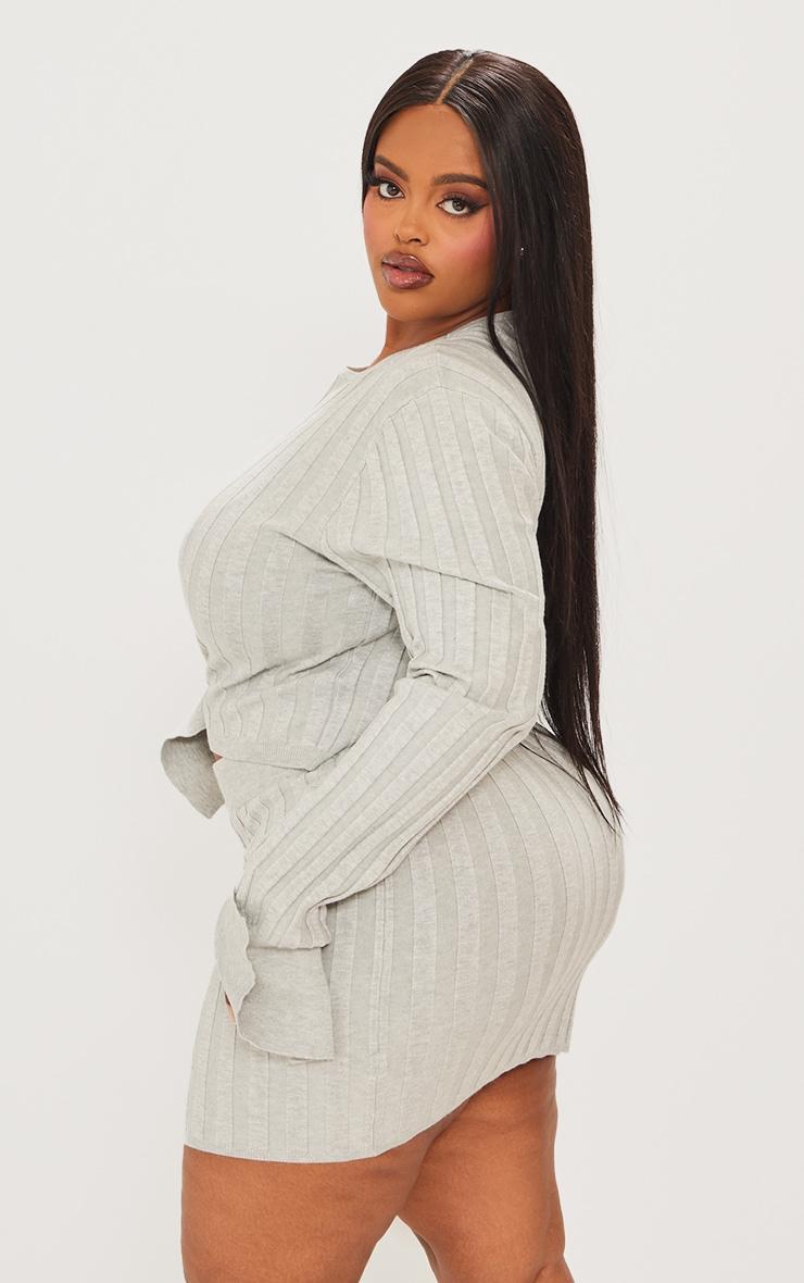 Plus Grey Wide Rib Knit Long Sleeve Top Product Image