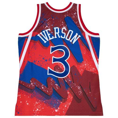 Mens Mitchell & Ness Allen Iverson Red Philadelphia 76ers Hardwood Classics 1996 Hyper Hoops Swingman Jersey - Red Product Image