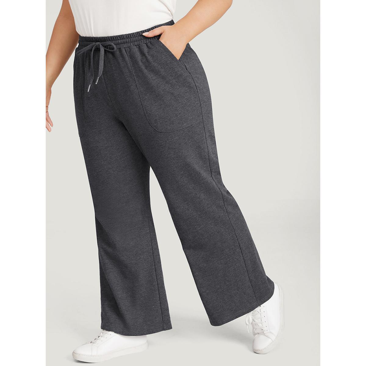 Plain Drawstring Slant Pocket Sweatpants DimGray Plus Size Women Casual Dailywear Plain 12/L Bloomchic Product Image