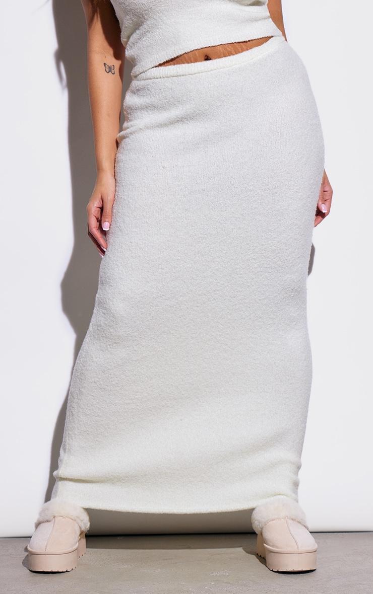 Plus Cream Brushed Knitted Maxi Skirt Product Image