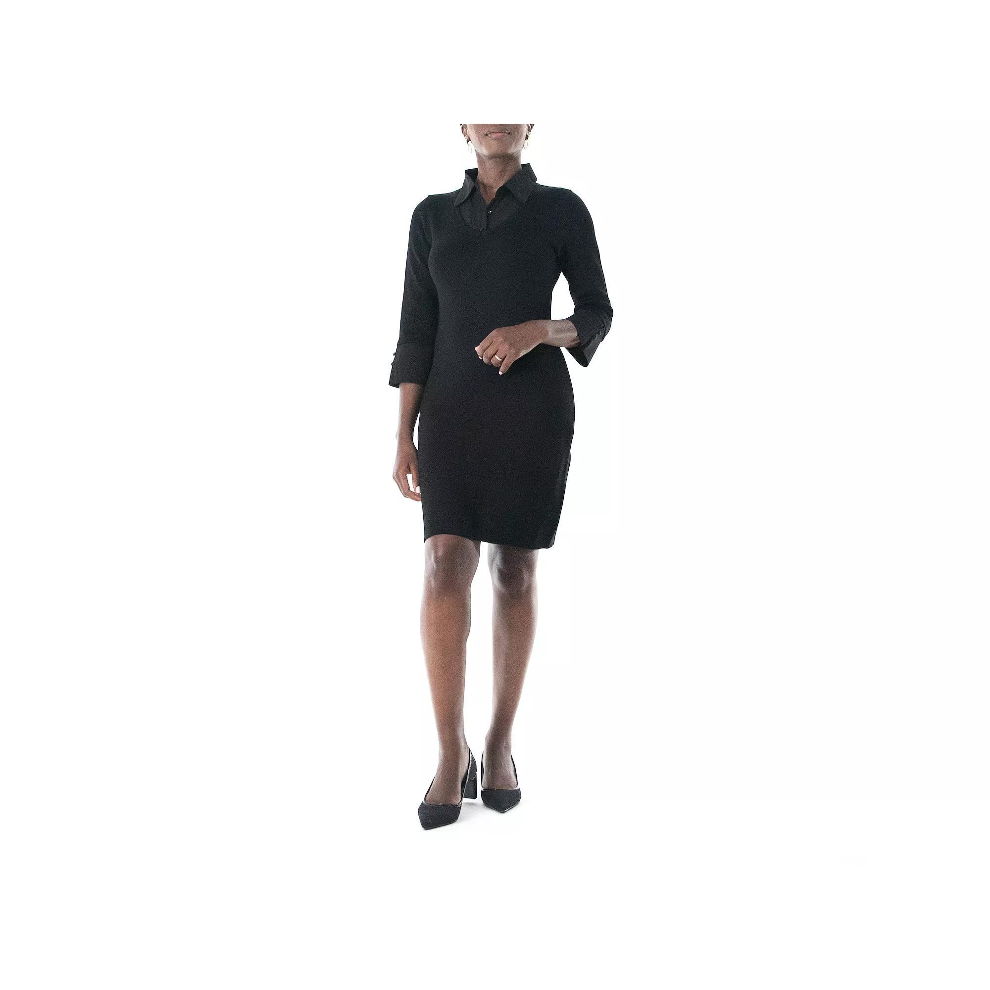 Women's Nina Leonard Georgette Mock-Layer Sweater Dress, Size: Large, Black Black Product Image