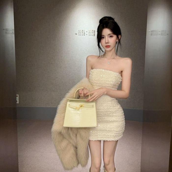 Plain Sequin Mini Sheath Tube Dress Product Image