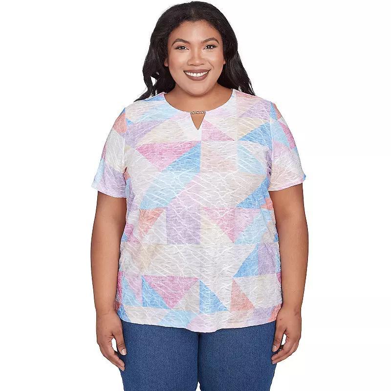 Plus Size Alfred Dunner Geometric Patchwork Tee, Women's, Size: 2XL, Pastel Product Image