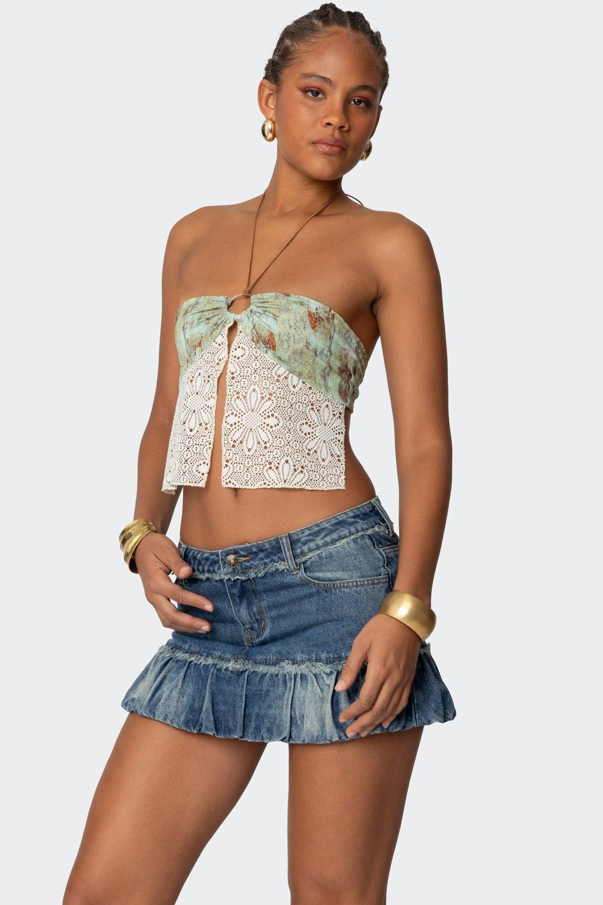 Bubble Hem Denim Mini Skirt Product Image