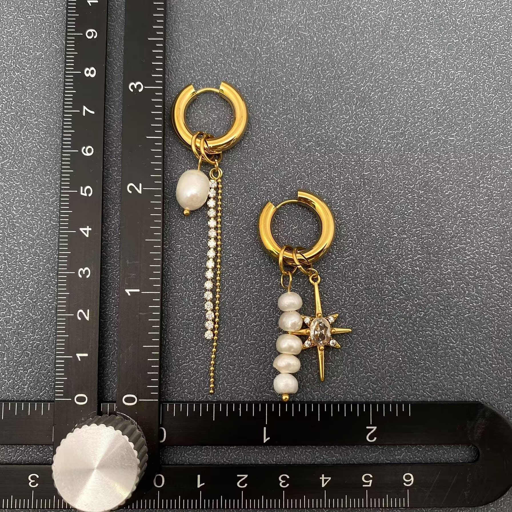 Pearl Zircon Star Charm 18 Gold Plated Huggie Earrings Product Image