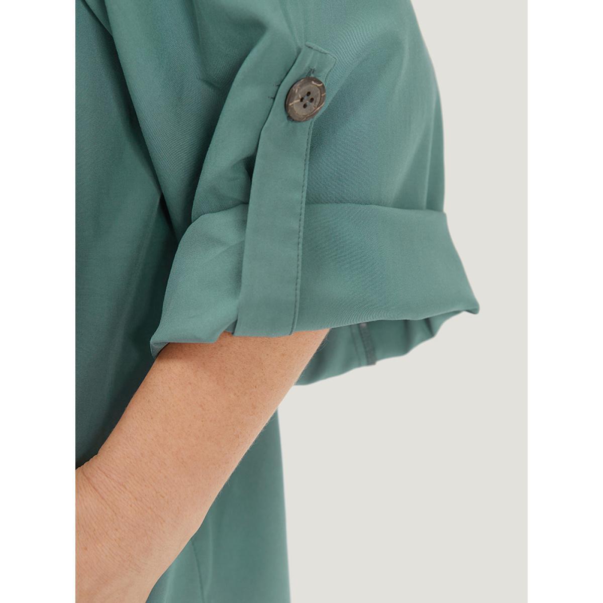 Plus Size Solid Pocket Asymmetrical Neck Roll Tab Sleeve Jacket Women Emerald Plain Loose Pocket Dailywear Jackets BloomChic 26/4X Product Image