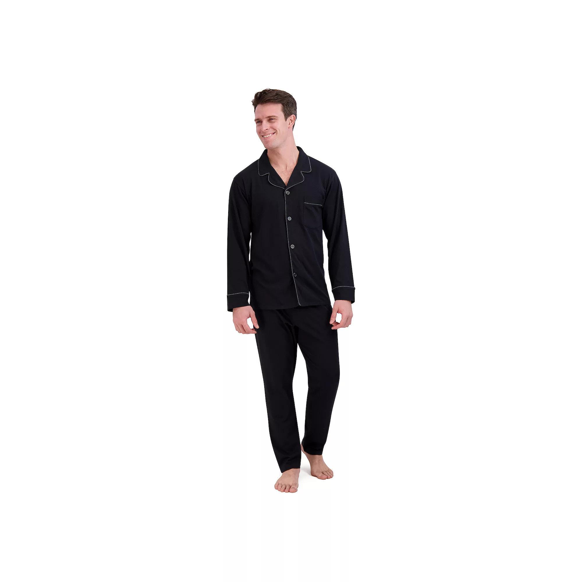 Men's Hanes® Knit Pajama Shirt & Pajama Pants Set, Size: XL, Black Product Image