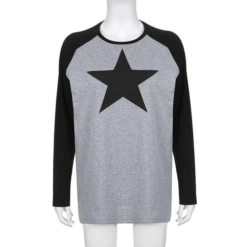 Long Sleeve Crew Neck Star Print Raglan Tee Product Image