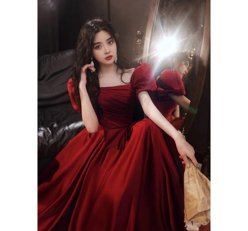 Puff-Sleeve Square-Neck Plain A-Line Evening Gown (Various Designs) Product Image