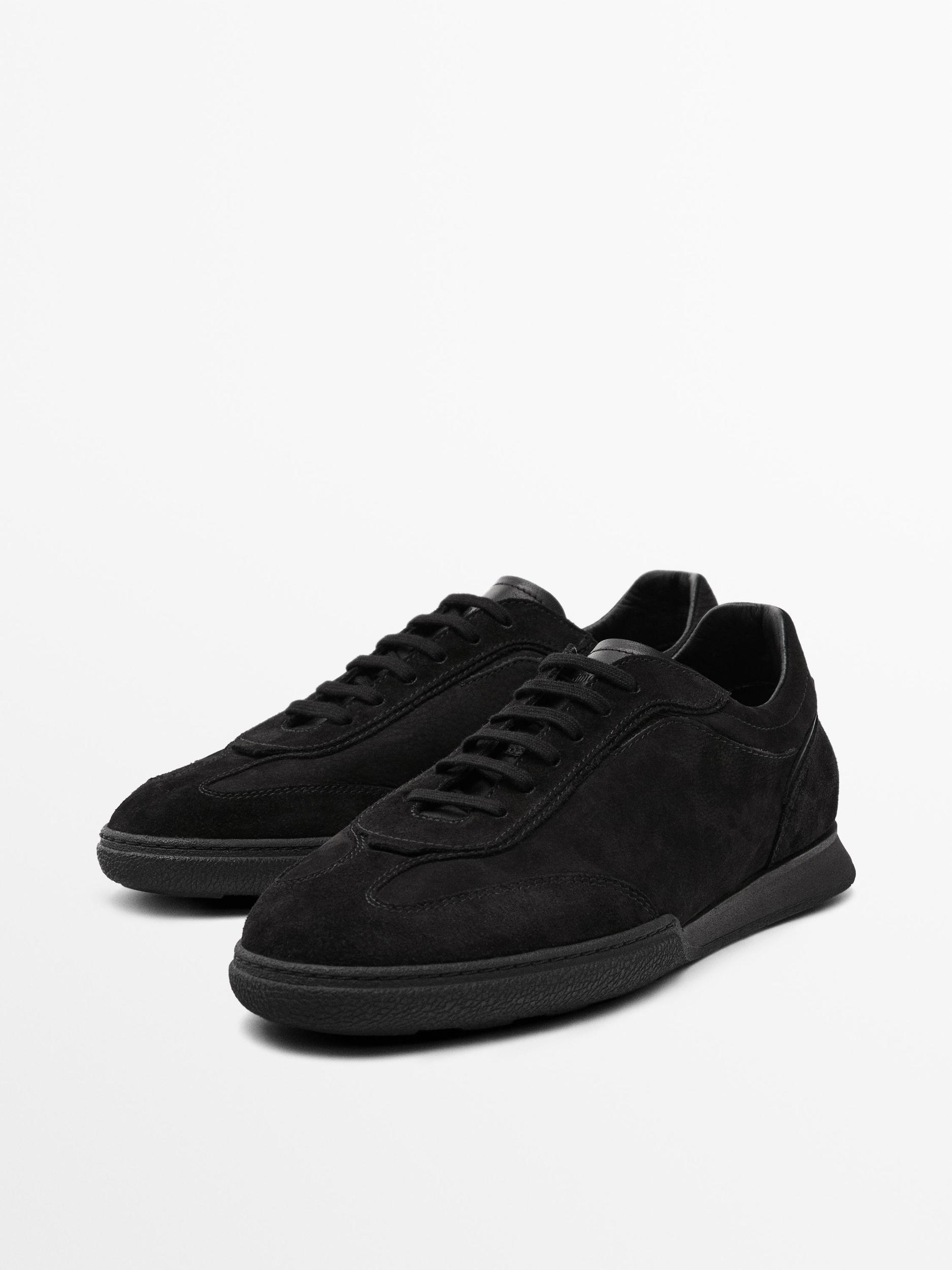 Split leather trainers with contrast soles Product Image