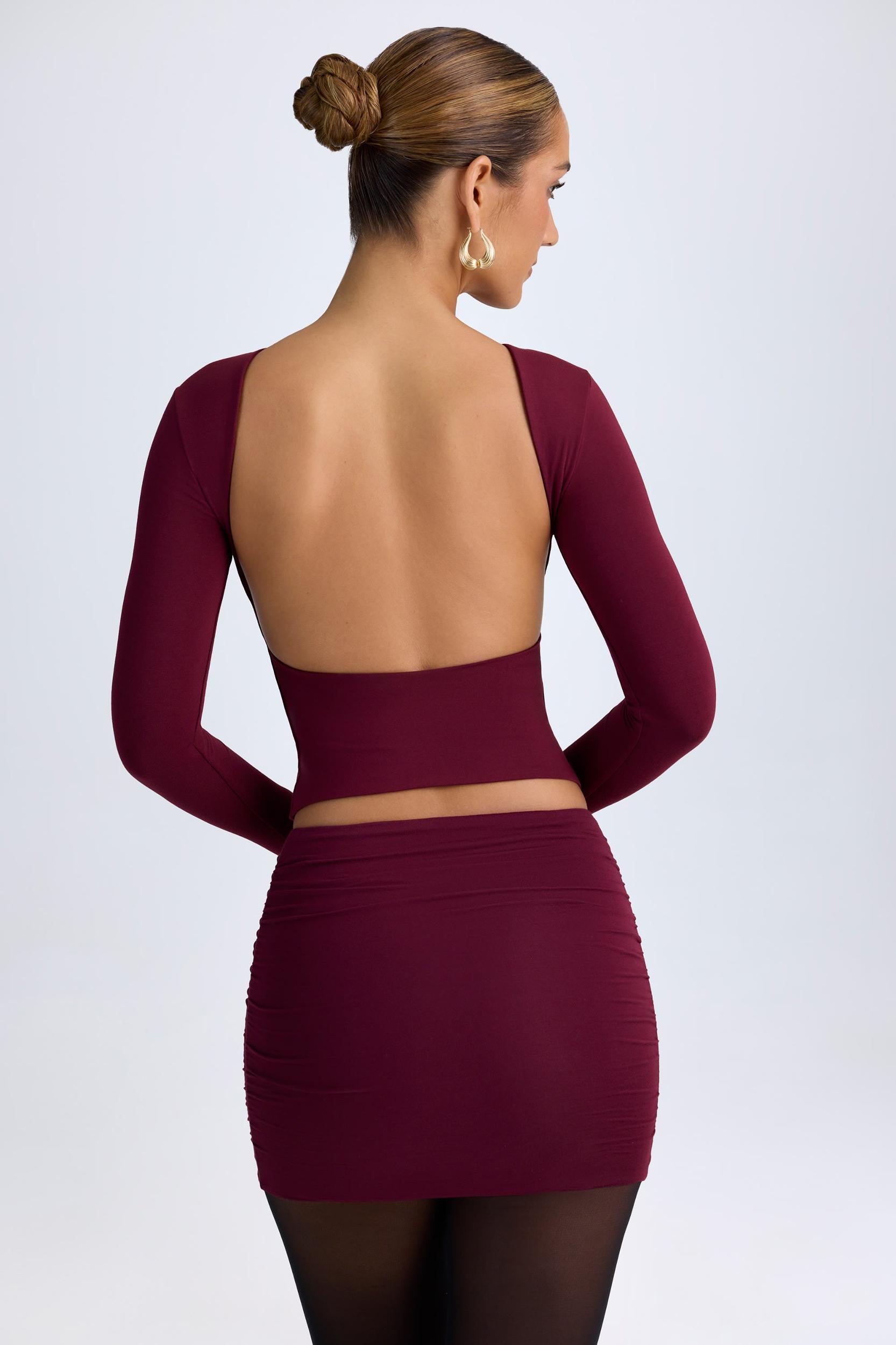 Modal High-Neck Open-Back Top in Wine Red Product Image