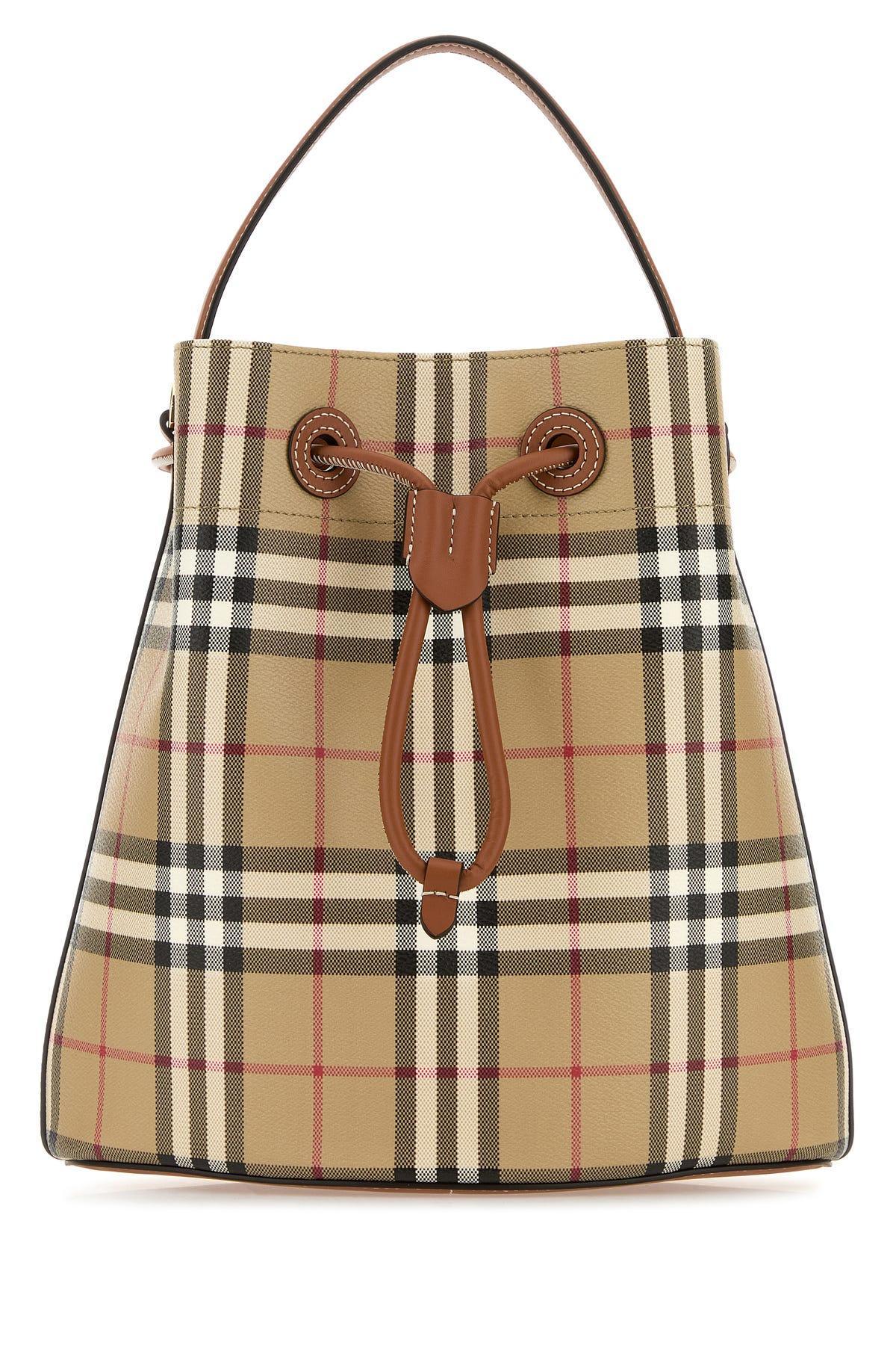 BURBERRY Printed Canvas Check Bucket Bag In Vntgchkbriarbrown Product Image