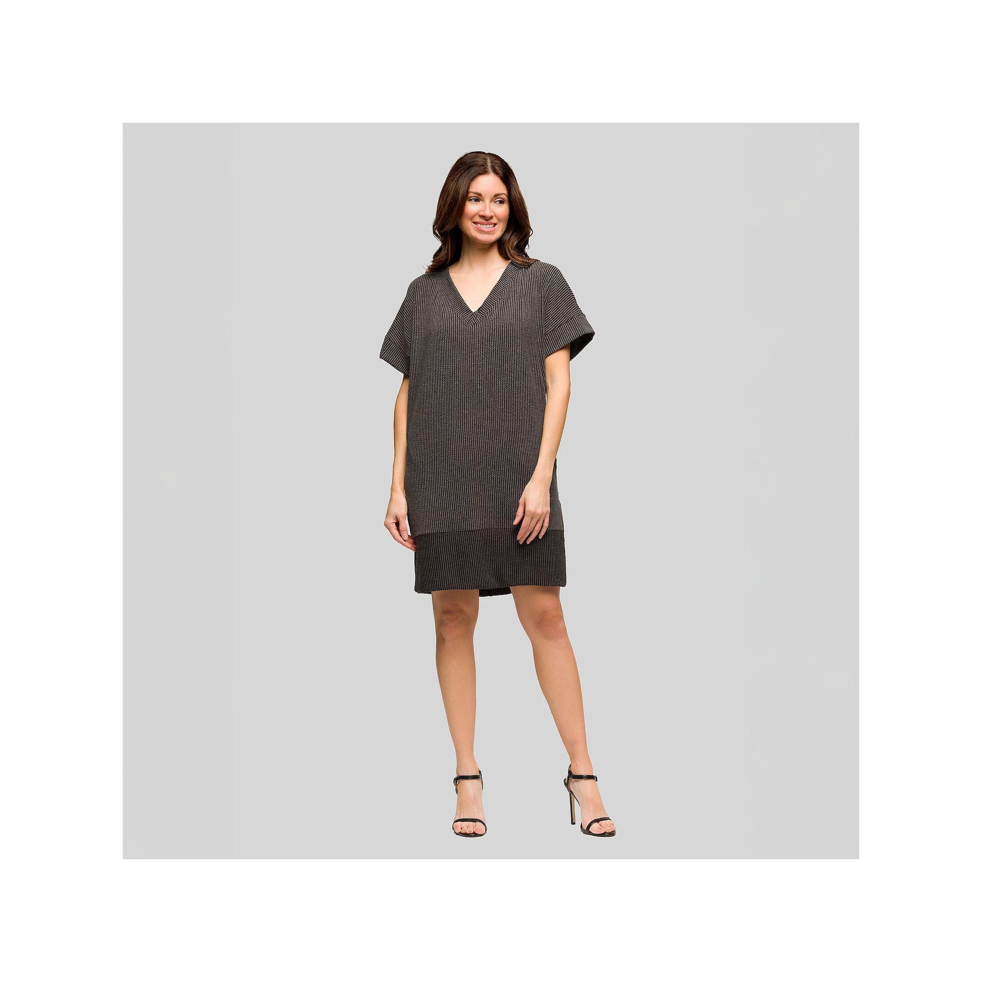 Women's 24Seven Comfort Apparel Loose Fit V-Neck Short Sleeve Pocket T-Shirt Dress, Size: Small, Green Product Image