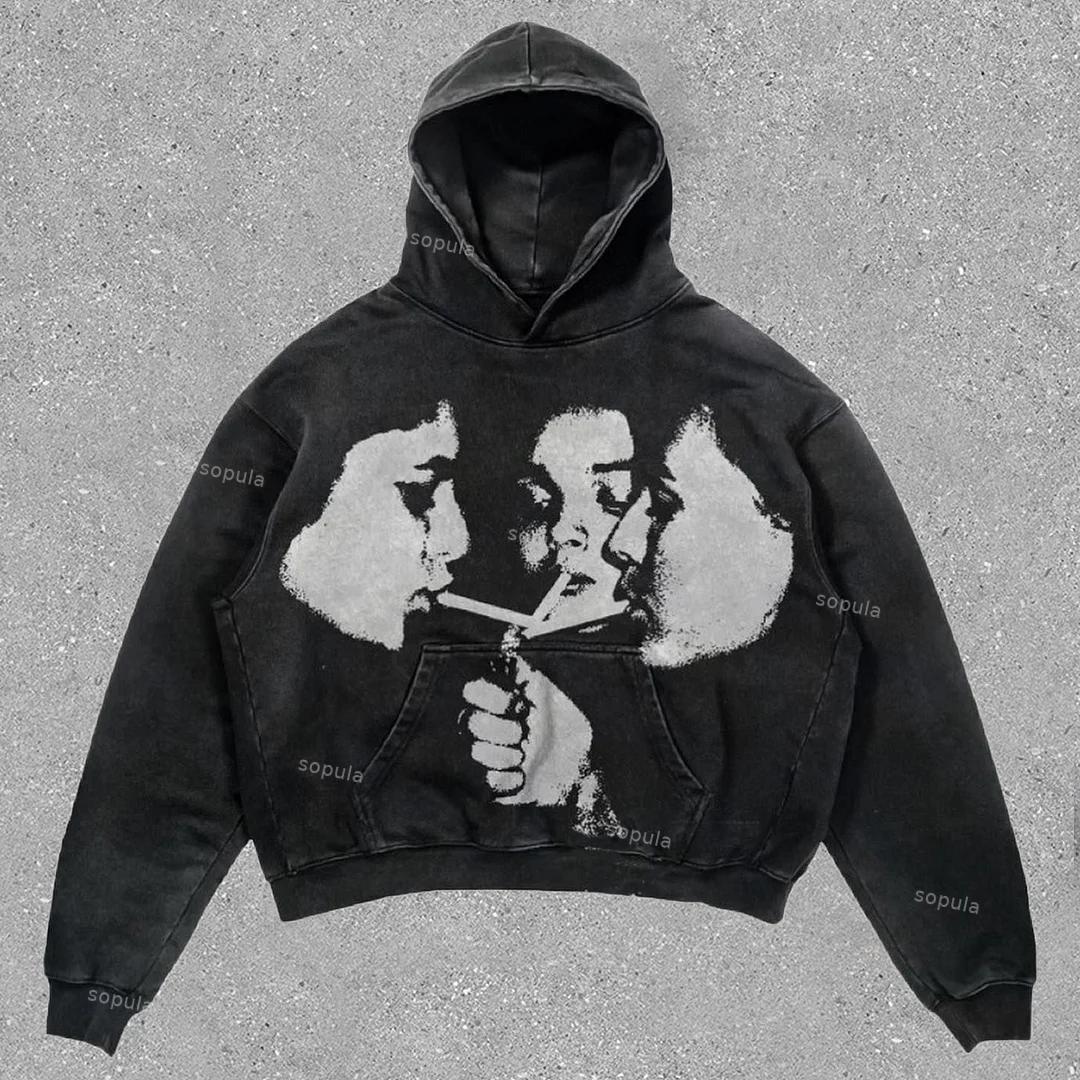 Vintage Butterfly Graphic Washed Hoodie Product Image