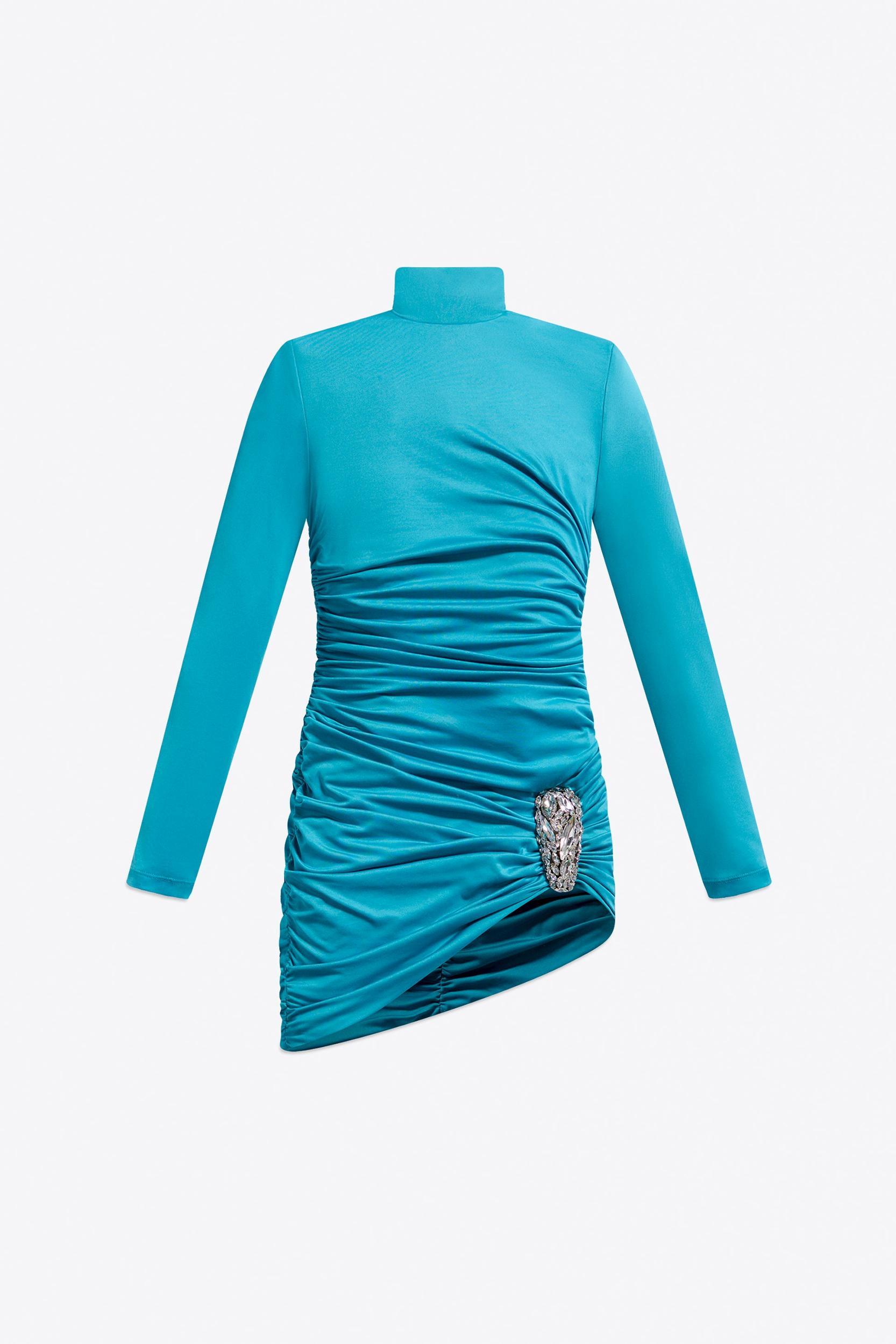 Crystal Cluster Draped Long Sleeve Mini Dress Product Image