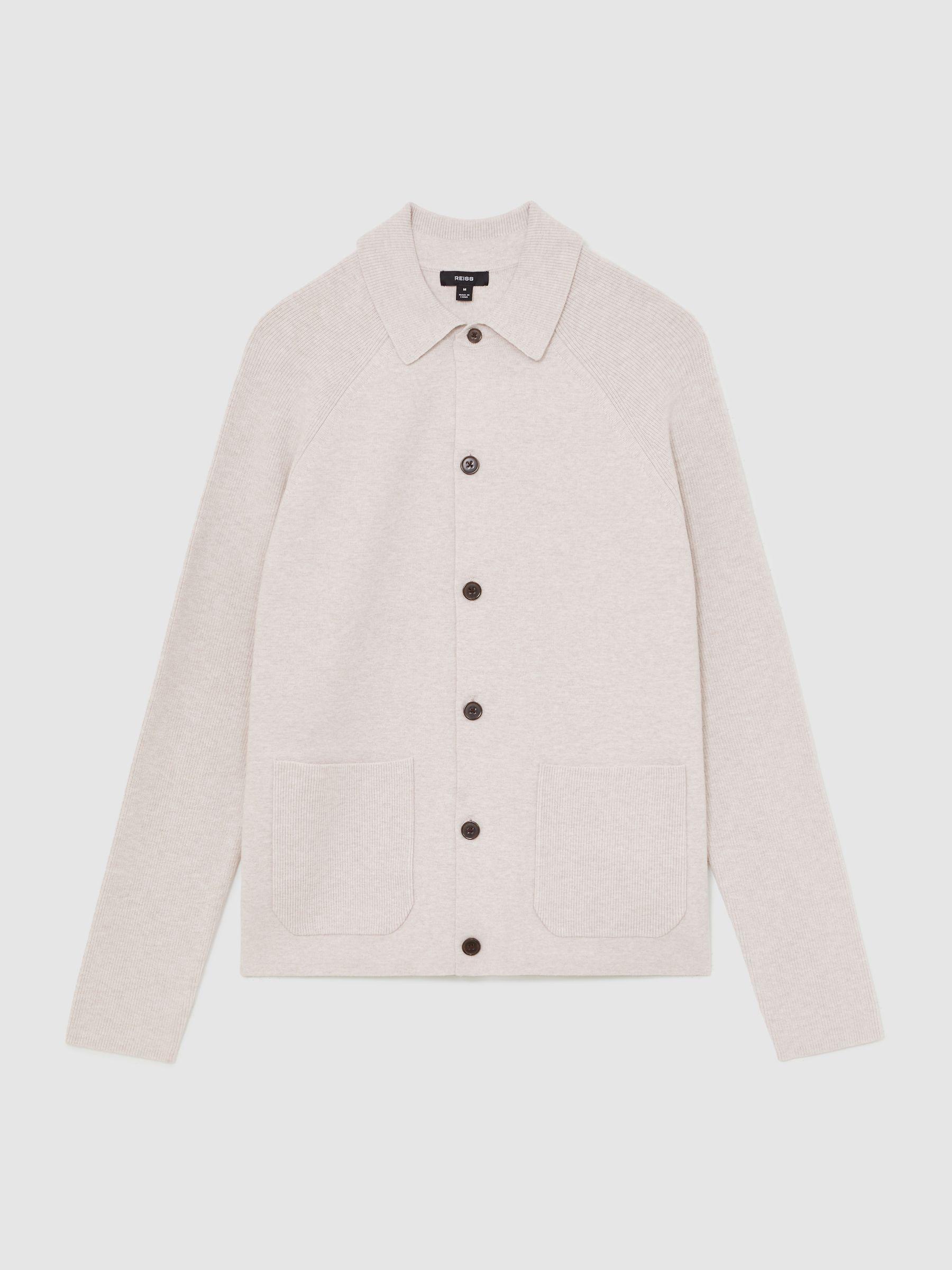 Button-Through Ribbed-Sleeve Shirt in Oatmeal Brown Product Image