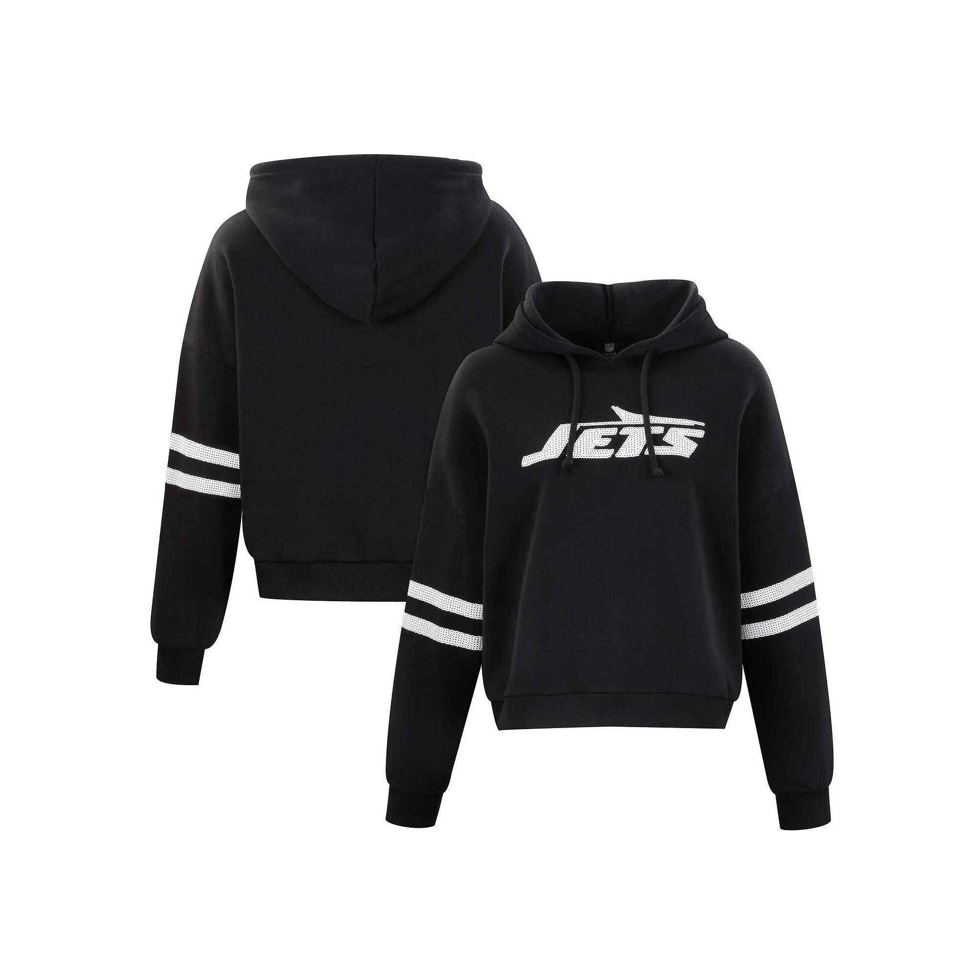 Women's Cuce Black New York Jets Cropped Sequins Pullover Hoodie, Size: 5XL Product Image
