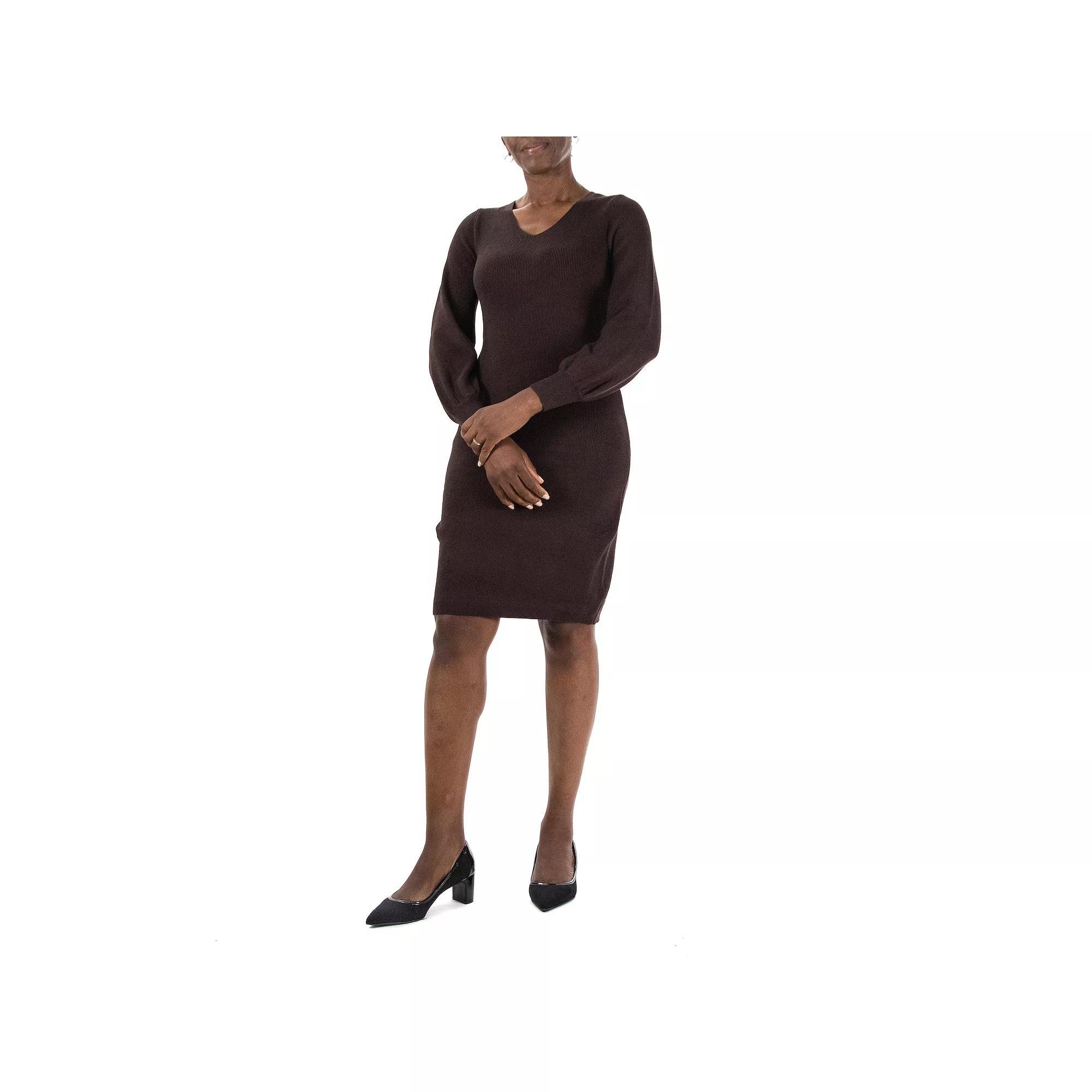 Women's Nina Leonard Balloon-Sleeve Sheath Sweater Dress, Size: Medium, Brown Product Image