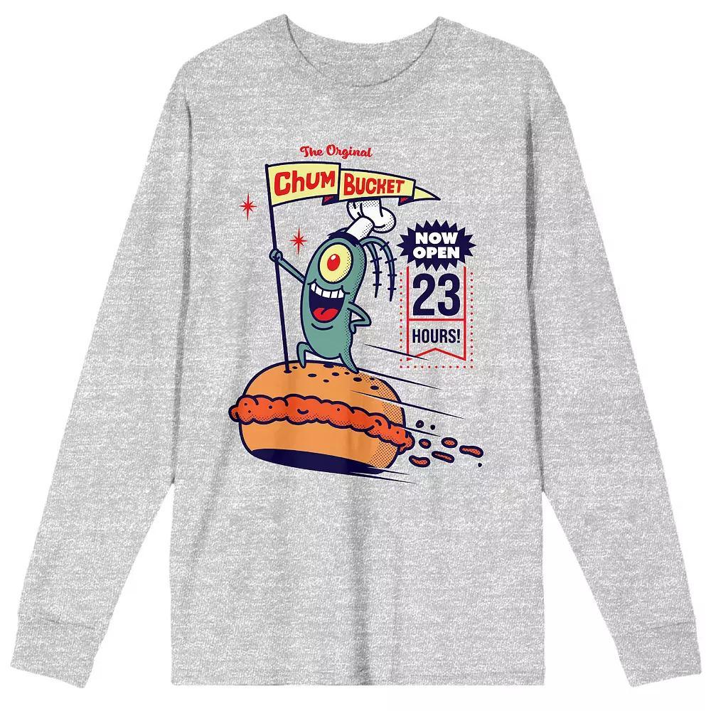 Men's Spongebob Squarepants Long Sleeve Tee, Size: Large, Gray Product Image