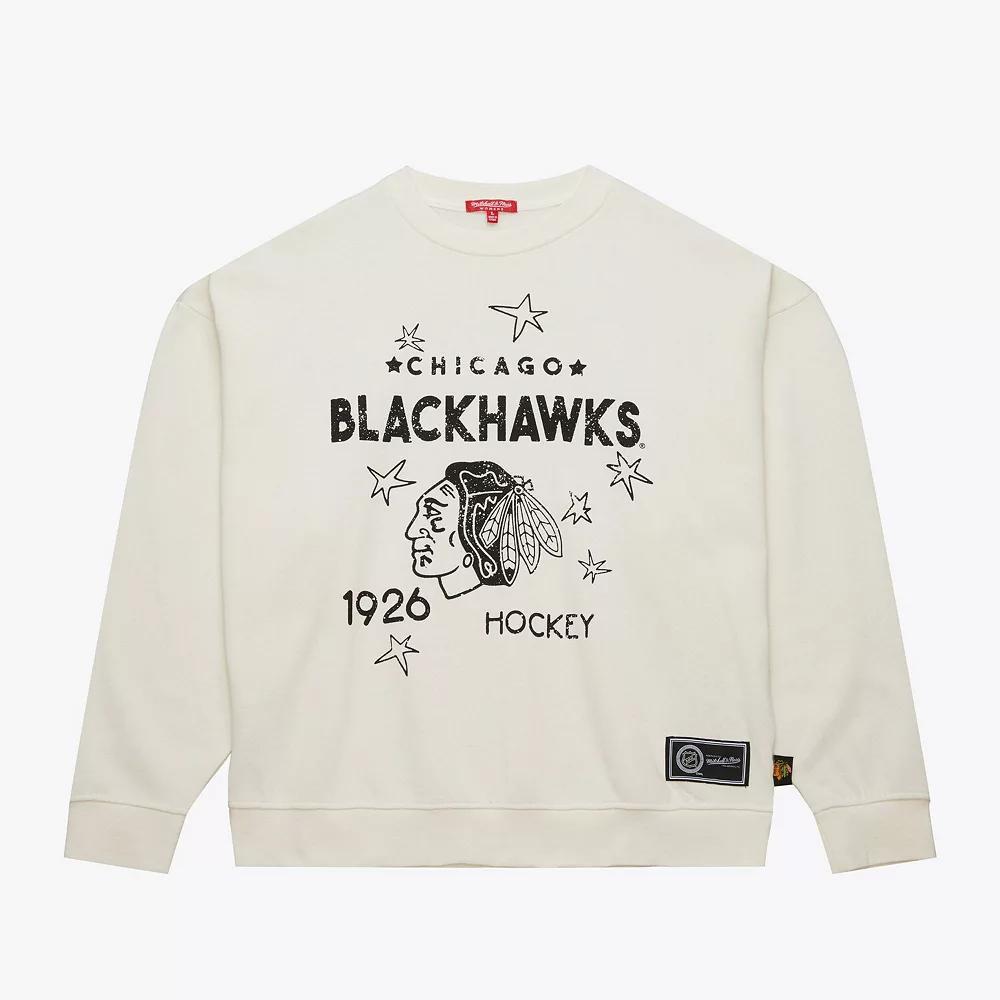 Women's Mitchell & Ness  Cream Chicago Blackhawks Logo 3.0 Pullover Sweatshirt, Size: Small, Beige Product Image