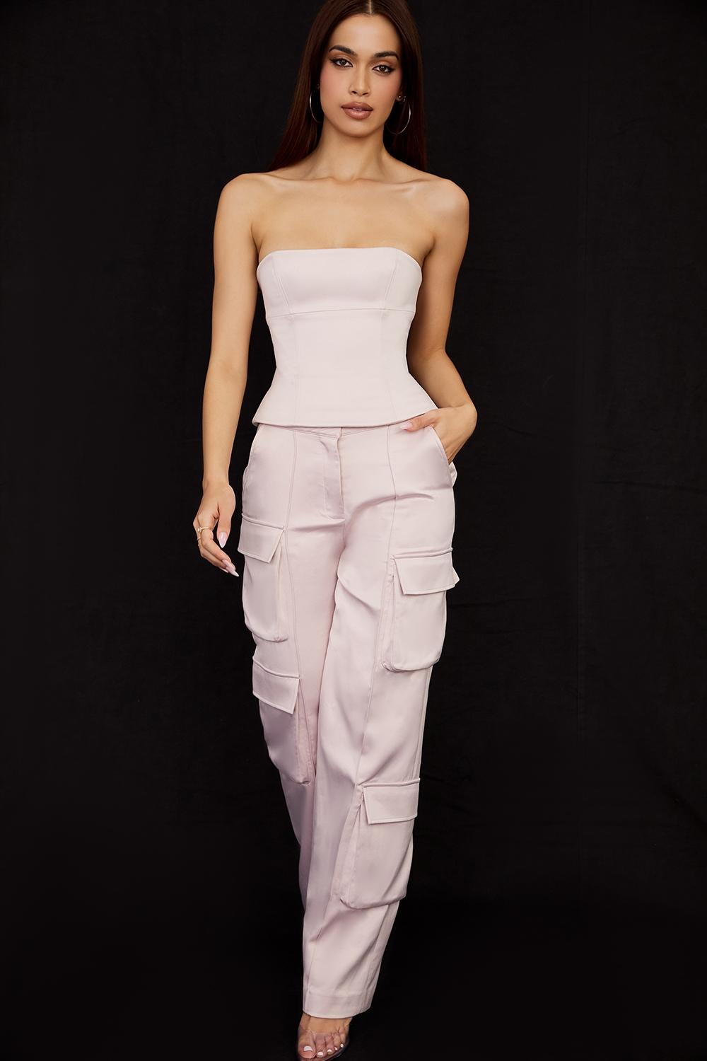Daria  crystal satin straight leg cargo trousers - sale Product Image