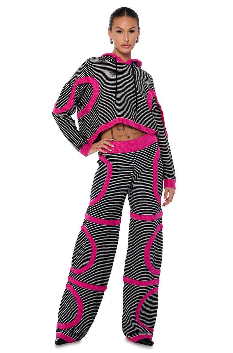 UNTOUCHABLE STRIPED KNIT FLARE LEG PANT Product Image