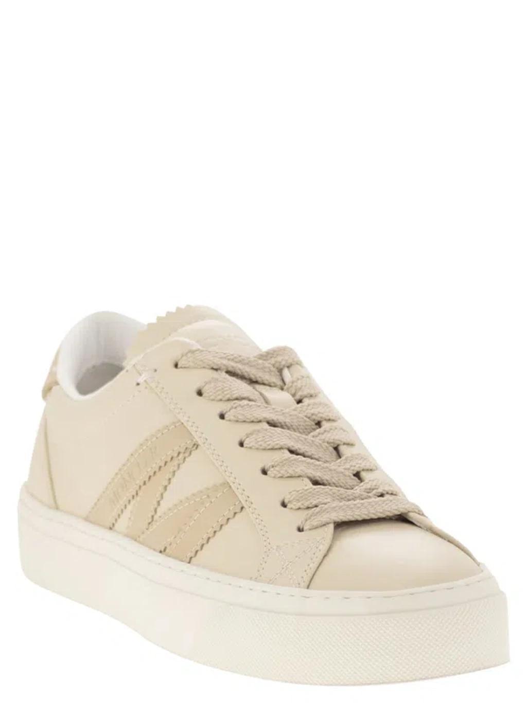 MONCLER Monaco2 - Leather Trainer In Cream Product Image