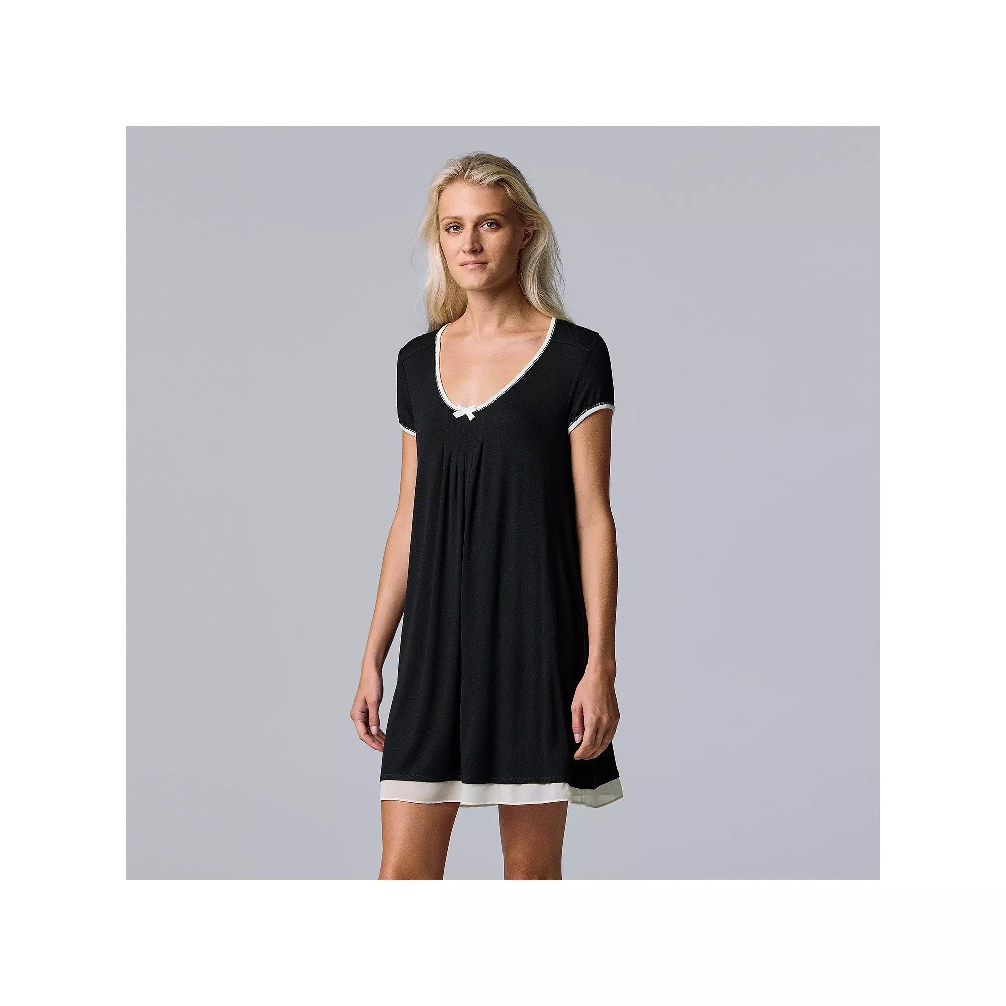 Women's Simply Vera Vera Wang Basic Luxury Sleepshirt, Size: XXL, Black Product Image