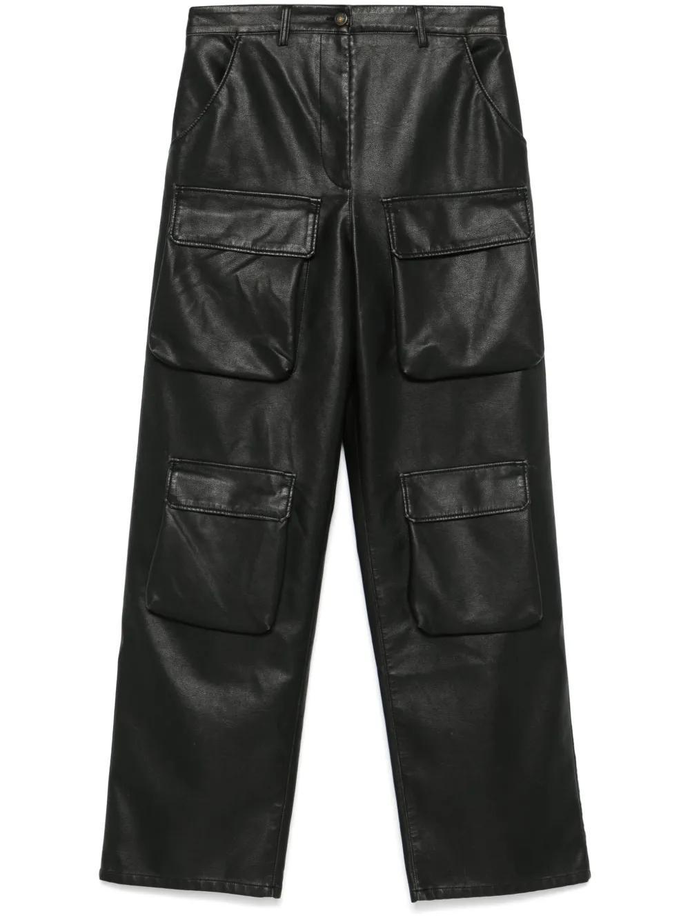 MSGM Faux Leather Cropped Pants In Black Product Image