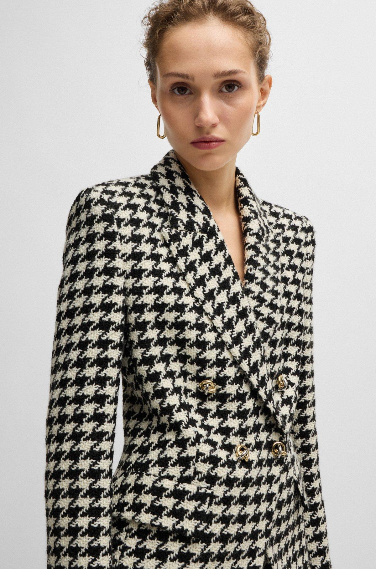 Slim-fit jacket in houndstooth fabric with metallic trims Product Image