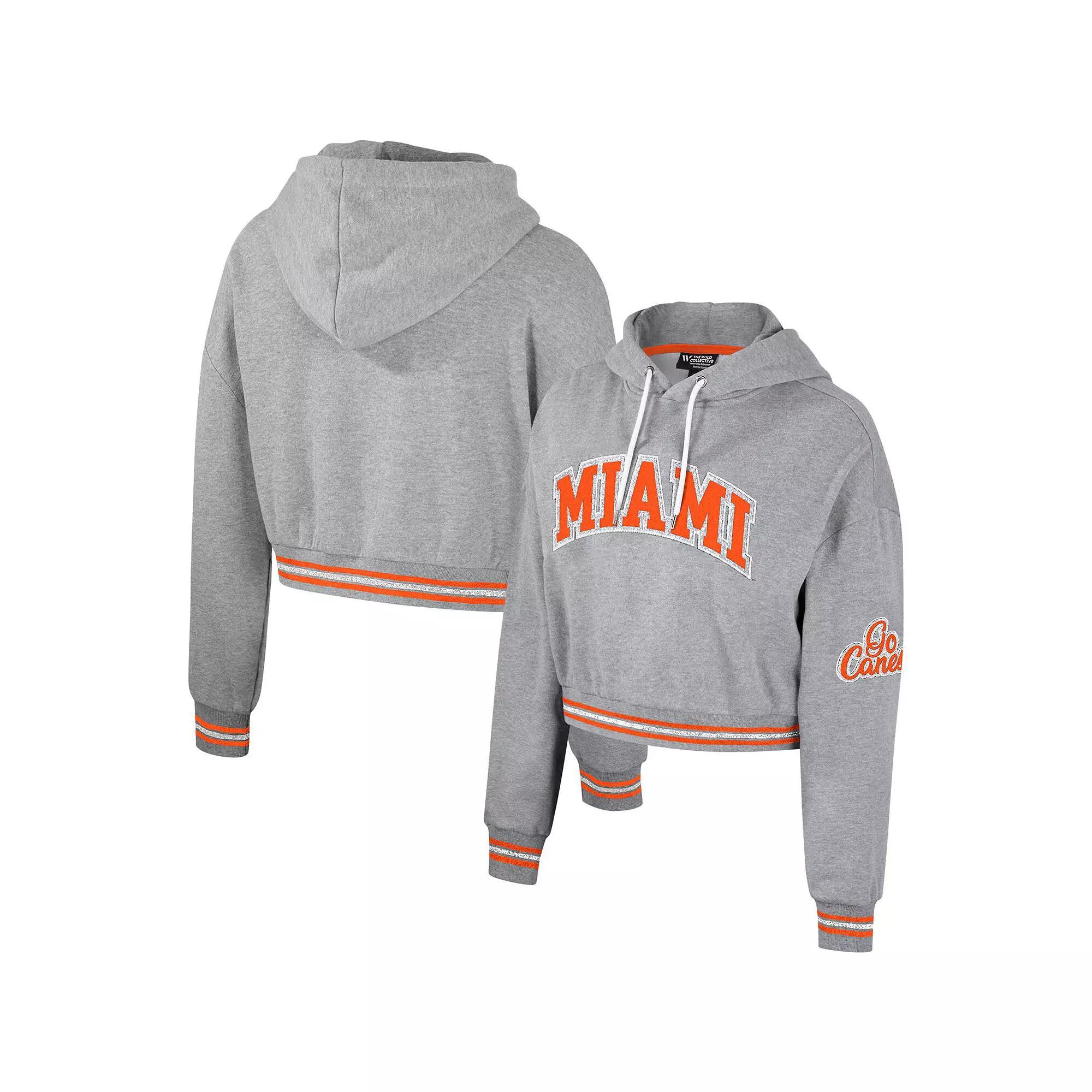 Womens The Wild Collective Heather Gray Miami Hurricanes Cropped Shimmer Pullover Hoodie Product Image