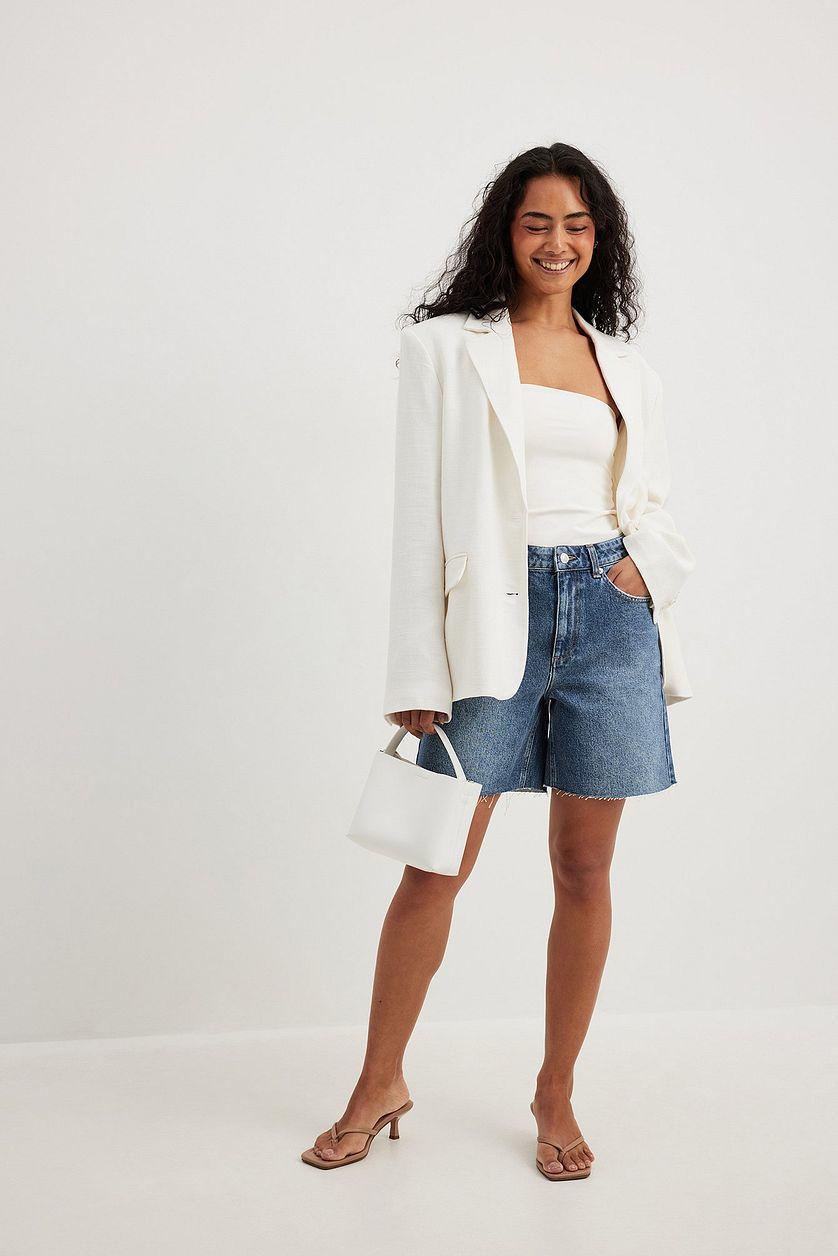 High Waist Raw Hem Denim Shorts Product Image