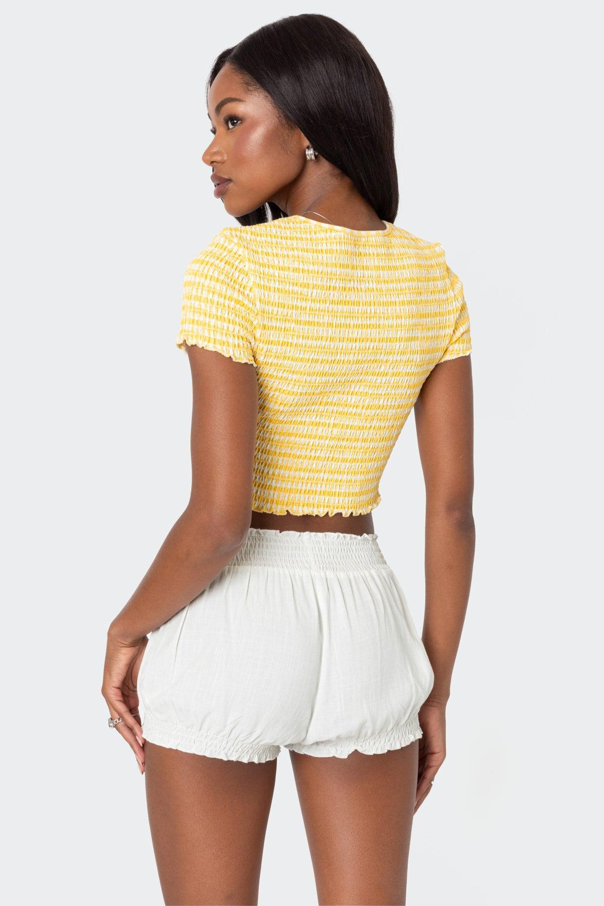 Orange Smocked Gingham Top Product Image