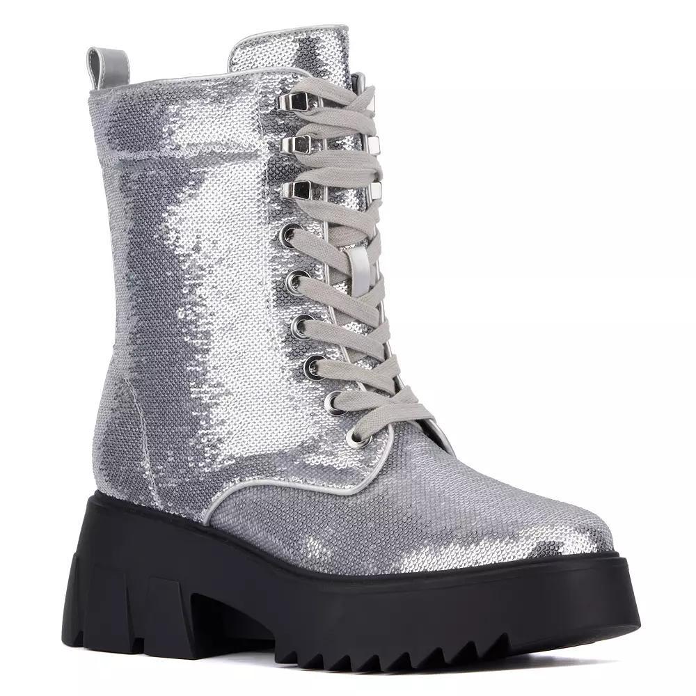 Fashion To Figure Odessa Women's Sequin Boots- Wide Width, Size: 11 Wide, Silver Product Image