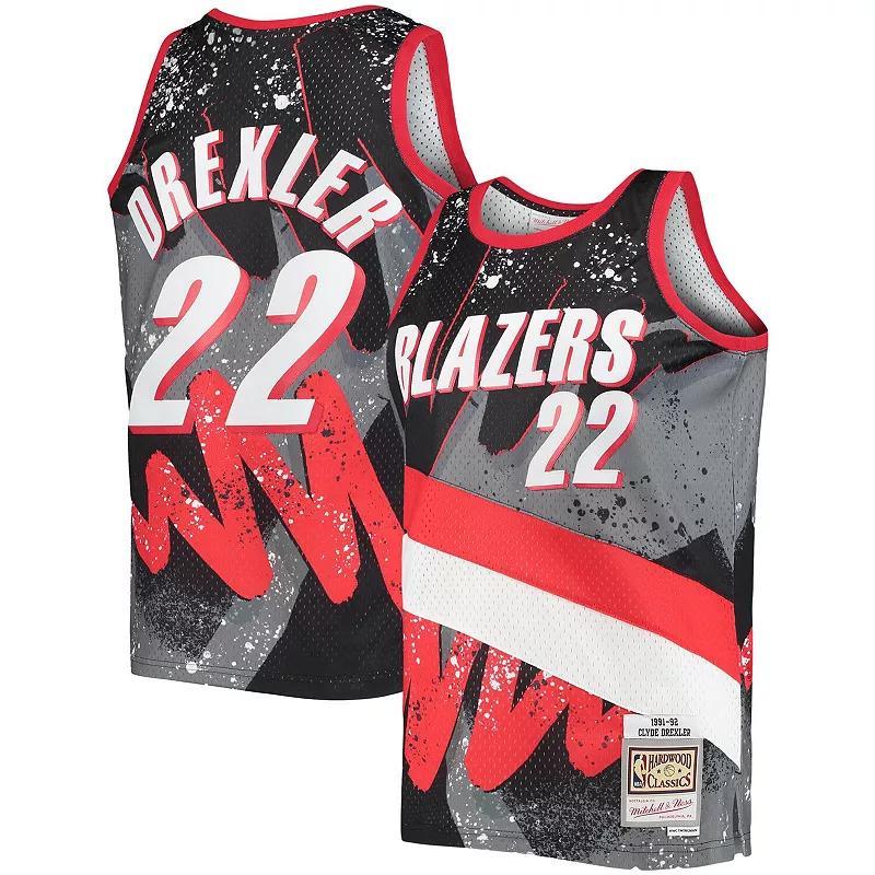 Men's Mitchell & Ness Clyde Drexler Black Portland Trail Blazers Hardwood Classics 1991/92 Hyper Hoops Swingman Jersey, Size: Small Product Image